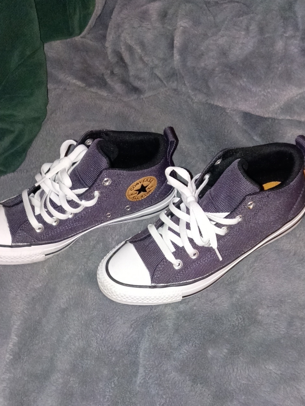 Converse Chuck Taylor Mid-Top Sneakers in Purple and White with Tan Patch